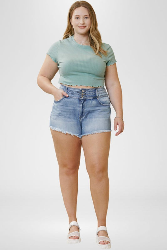 KanCan Triple Waist Frayed Hem Short